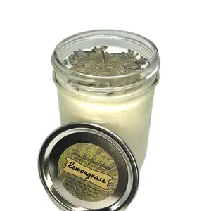The Amethyst Shoppe + Lemongrass Candle + 100% Natural + Soy Wax + Essential Oils + Raw Hemp Wick + Wide Mouth Mason Jar + Freshener + Decor + Decoration + Scent + Citronella