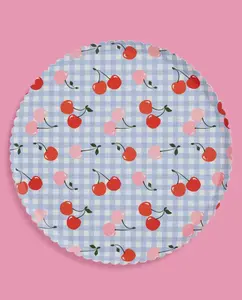 “Very Cherry” 🍒 Cherry Gingham Paper Plates - 9", 24  Count, Scalloped Edge