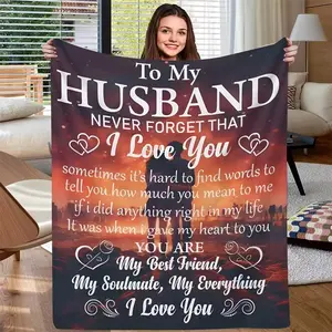 To My Husband Gift Blanket  Romantic Couples Throw with Wedding Vows Love Messages Soft Flannel All-Season Bedspread for Anniversary Valentine's Day  Heartfelt Keepsake for Husband Wife Wedding or Valentine's Present  Ideal Wedding or Valentine's Gift