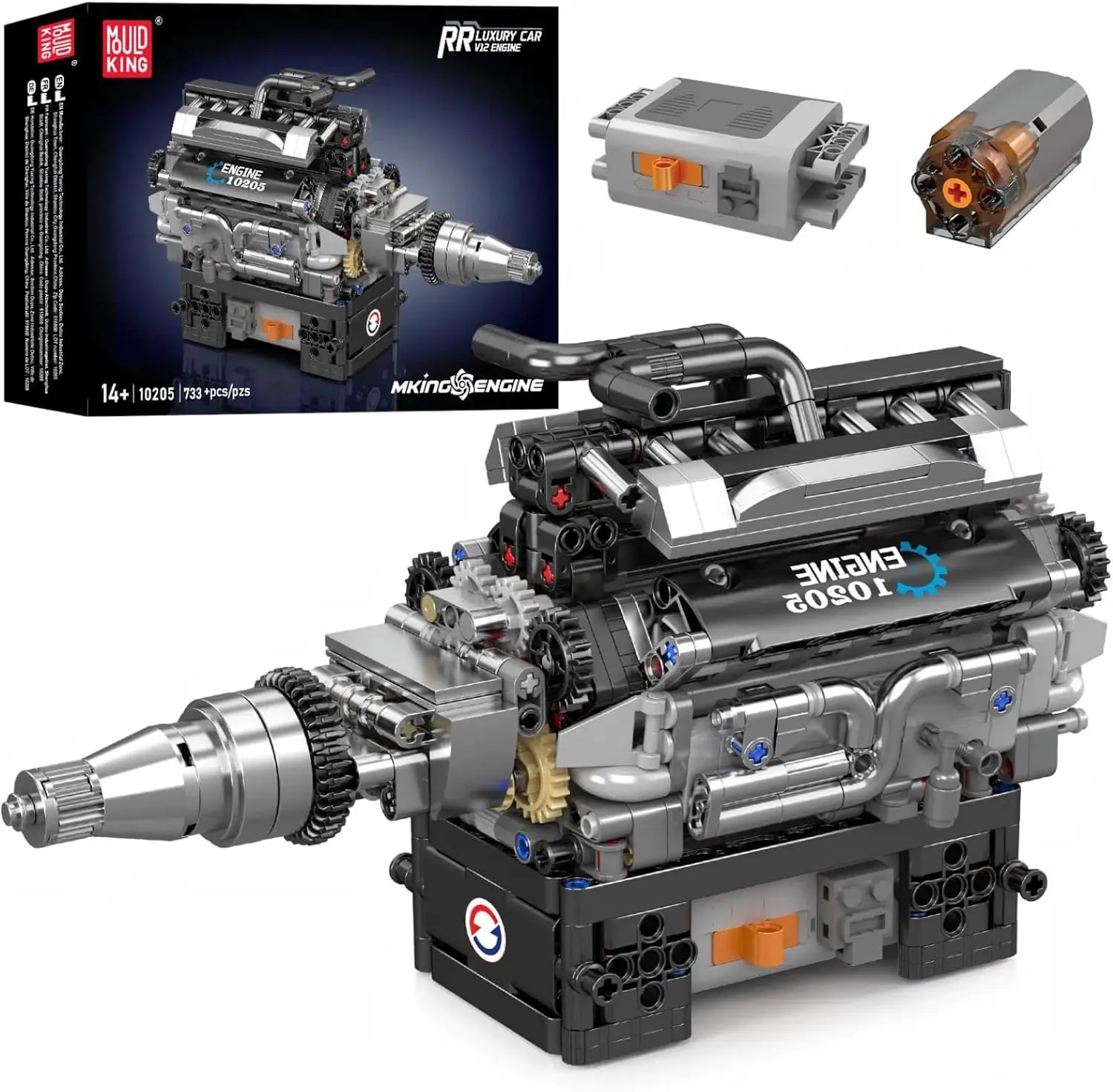 Mould King 10205 V12 Engine Building Blocks Sets Build a Engine Model Kit That Runs MOC Engine Model Building Kit for Kids 733 PCS STEM Model Car Building Block Sets