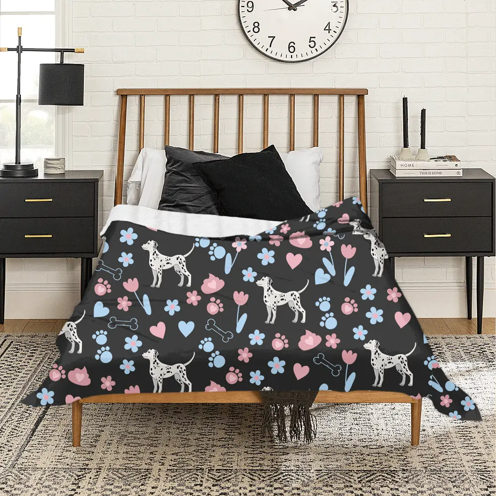 Cartoon Dalmatian Pattern Funny Throw Blanket - Pet Dog Themed Flannel Blanket for Camping Bedding All Seasons