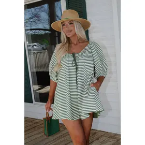 Monica Romper-Green Stripe
