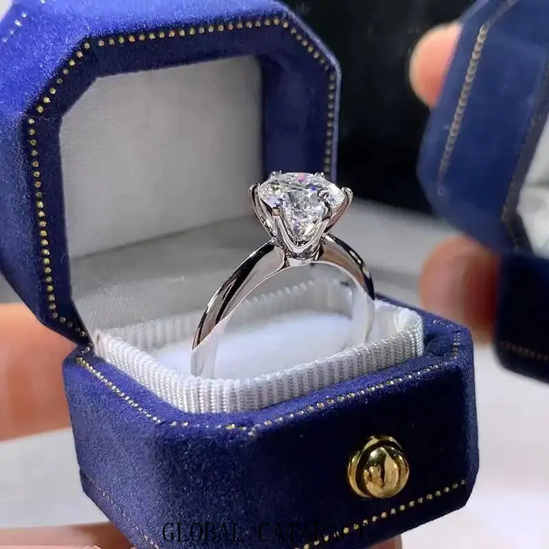 GLOBAL  FASHION - Solitaire ring Real 925 Sterling silver 1ct Moissanite cz Engagement Wedding Band Rings for women Bridal Statement Party Jewelry