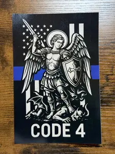 CODE 4 – St. Michael Thin Blue Line Decal (Waterproof & UV Resistant)