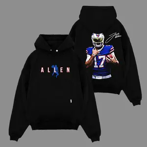 Josh Allen 17 For Bills Nation Premium Cotton Hoodie Sweatshirt T-Shirt (Made In US), Bills Football Fans Shirt, Game Day Outfits, Gift For Football Fans, Football Graphic Tee Hoodie