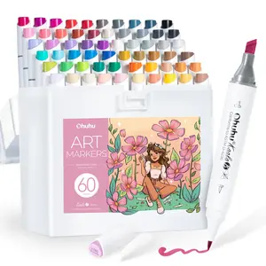 Ohuhu Alcohol Markers: Mini Brush & Slim Broad - 60 Illustration Colors - Dual Tip Brush Tip Alcohol-based Art Marker for Artists Adults Coloring Illustration- Refillable - Kaala B Series of Ohuhuart
