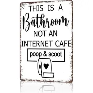 8x12 Inch Aluminum Metal Sign - This Is A Bathroom Not An Internet Cafe Poop & Scoot - Funny Vintage Bathroom Wall Decor for Home, Apartment, Restroom, Office Breakroom, Bar, Cafe, and Pet Salon - Humorous Toilet Art Plaque for Pet Lovers & Home Decor Ent