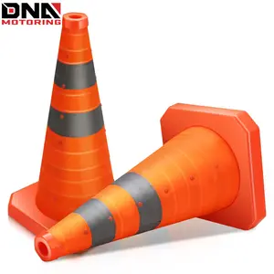 DNA MOTORING 18 Inch Collapsible Traffic Safety Cones, 2 Pack Orange Cones with Reflective Collar, Multi Purpose Pop-up Parking Cones for Road Safety, Parking Lot, Sport and Driving Training