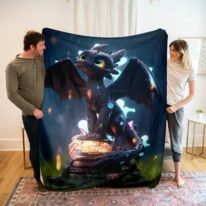 UME Anime-Inspired Toothless Dragon Print Soft Plush Blanket - Machine Washable, Sandproof, Chunky Knit Weave - For All Ages - Versatile for Sofa, Bed, Camping, Travel - Ideal All-Season Gift