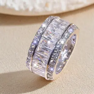 1 Exquisite and Shiny Classic Synthetic Zirconia Wide-cut Women's Eternal Ring, Engagement, Wedding, Daily Casual, Festival Anniversary Gift, High-quality Designer Style