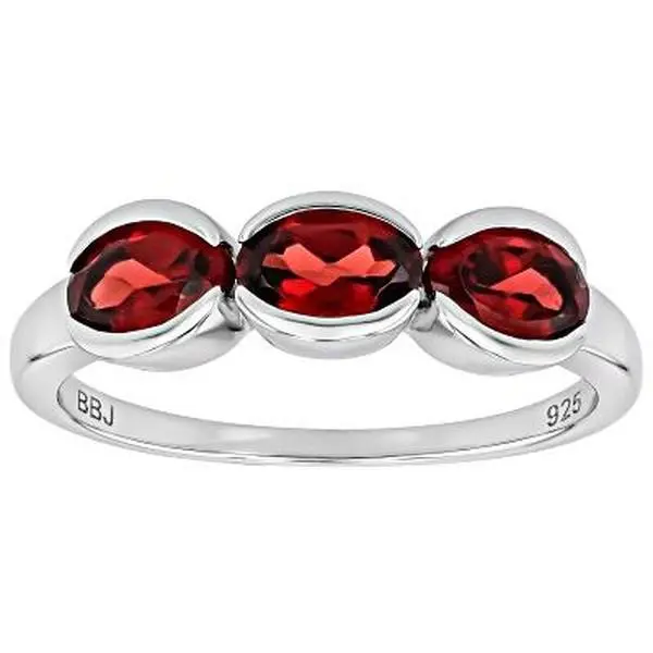 JTV Classic Red Garnet 3-Stone Ring, Platinum Over Sterling Silver, 1.53ct Total Beautiful Jewelry Ring for Everyday Wear, Beautiful Rings, Jewelry Rings