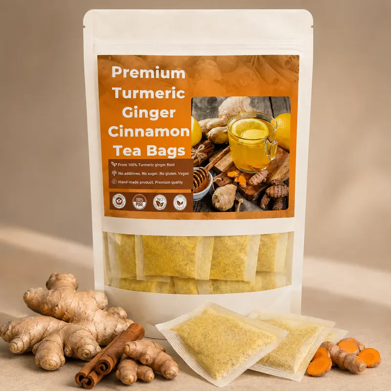 Turmeric Ginger Cinnamon Tea bags – 100% handmade bodytea, Packaged in Eco-Conscious Bags | No Sugar, No Caffeine, No Gluten, Vegan