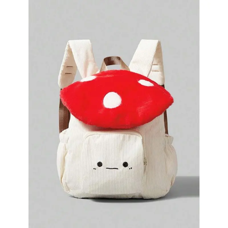 Cute  casual  trendy mushroom-shaped backpack, fun and creative cartoon backpack, niche, fashionable, exquisite and versatile, three-dimensional mushroom decoration is suitable for daily travel, shopping, etc., Casual printed backpack