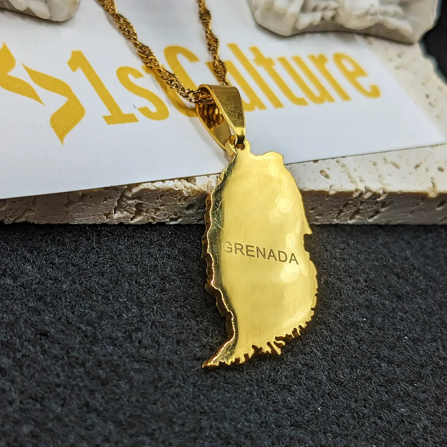 18K Gold Plated Grenada Necklace, Jewelry, Earrings, Gift,