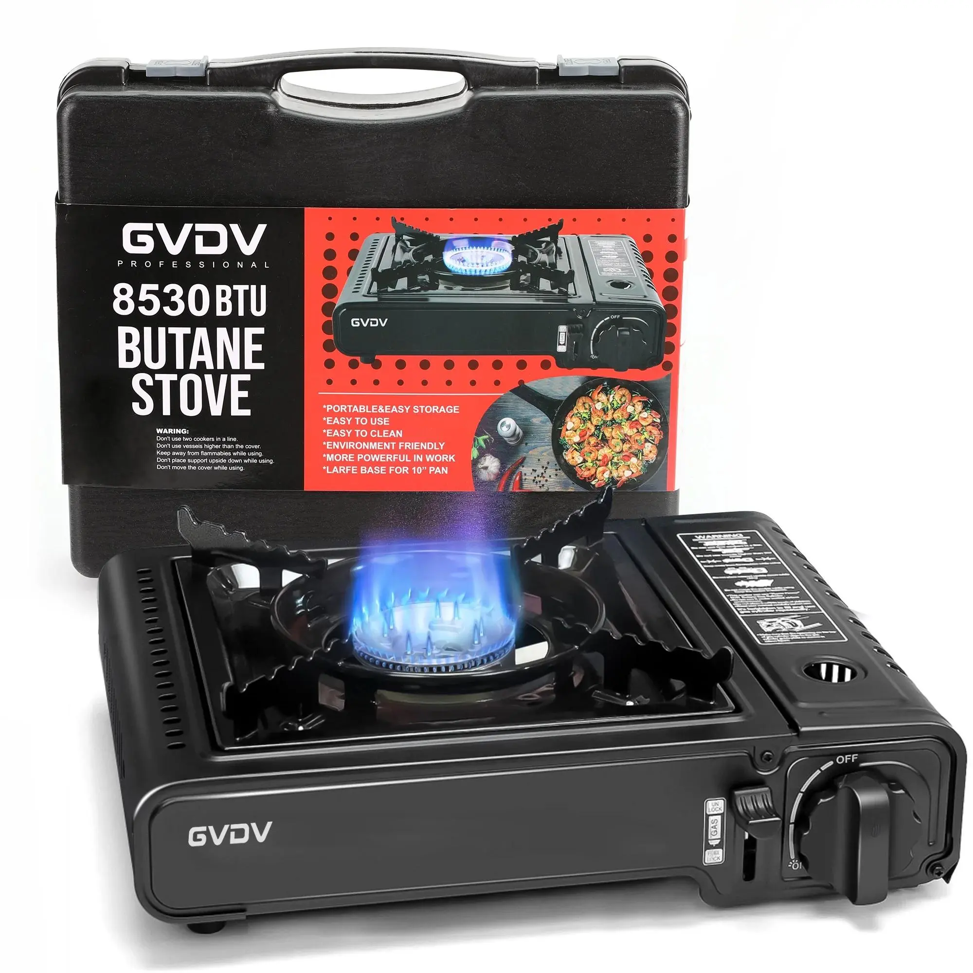 GVDV Portable Camping Stove, 1 Burner Butane Gas Stove with Updated Carrying Case GVDV