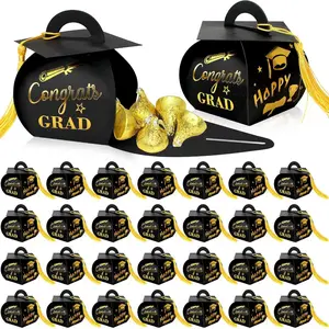 30 count 2026 Graduation Candy Boxes Graduation Cap  Box with Tassel, Class of 2026 Graduation Party Favors Boxes for Congrats Grad (Black and )