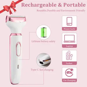 Women's Electric Shaver - 4-in-1 Waterproof Bikini Trimmer & Body Hair Remover, Painless Pubic Underarm Leg Hair Removal, Eyebrow Nose Trimmer Attachment, USB Rechargeable Cordless Razor for Sensitive Areas, Smooth Shaving Gift Kit