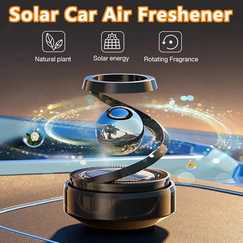 Solar-powered car air freshener, automatic rotating dashboard car perfume, essential oil diffuser deodorizer, solar-powered car accessories, used for car interior accessories and car interior decoration