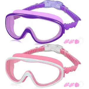 Swim Goggles for  3-15, 2 Pack  Goggles for Swimming with Nose Cover, No Leaking, Anti-Fog,