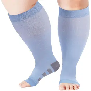Plus Size Open Toe Compression Socks 15-20mmHg Wide Calf Knee High Support for Women Men Everyday Use