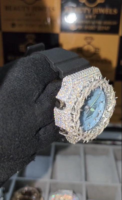 Luxury Digital Watch with Sparkling moissanite Crystal Accents and Black Strap