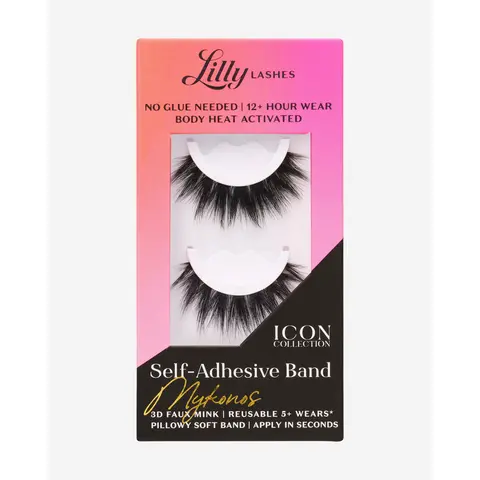 Self-Adhesive Eyelashes Mykonos | Lilly Lashes 3D Faux Mink | No Glue Needed, Body Heat Activated