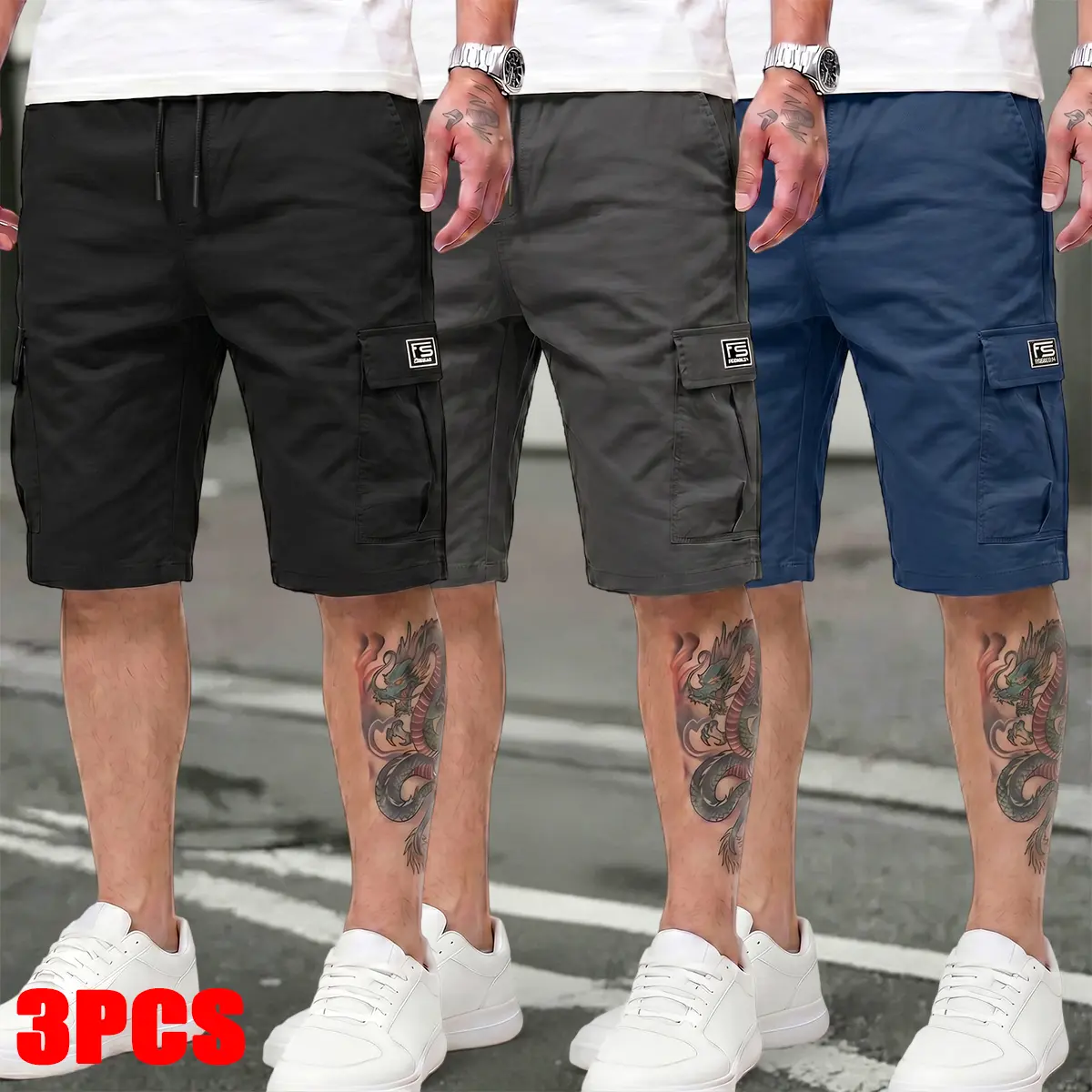 Men's 5" Cargo Shorts, Relaxed Fit Lightweight Workwear with Multiple Pockets and an Elastic Waist, Quick-Dry Technical Fabric, Lightweight Workwear Men's Shorts, Pocketed Men's Shorts