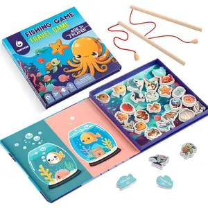 Magnetic Fishing Game for Toddlers -Travel Toys 3-5 Airplane Essentials - Mess-Free Camping & Car Trip Activity - Wooden Learning Toy with 27 Fish