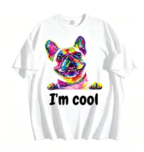 I'm Cool Colorful French Bulldog Oversized T-Shirt, 100% Cotton Pop Art Dog Graphic Tee, Unisex Streetwear