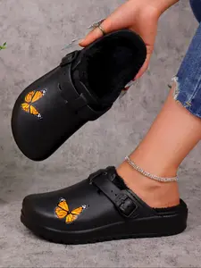 Women's Butterfly Print Mules, Casual Eva Lining Slip-On Shoes, Lightweight Winter Footwear, Comfortable Home & Office Sandals, Stylish Punk Clogs