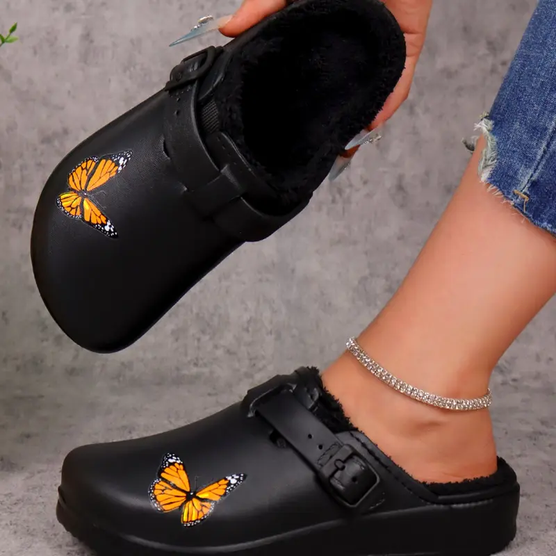 Women's Butterfly Pattern Slippers, Comfortable EVA Material, Winter Party Shoes, Medium Width, Ideal for Home & Office, Butterfly Print Slippers