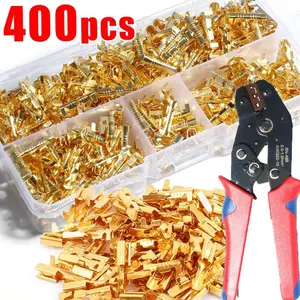400PCS boxed U-shaped copper ring terminal crimping wire, non insulated end shovel connector kit, wire connector for quick wiring cable connection, parallel cold terminal+1PCS pliers