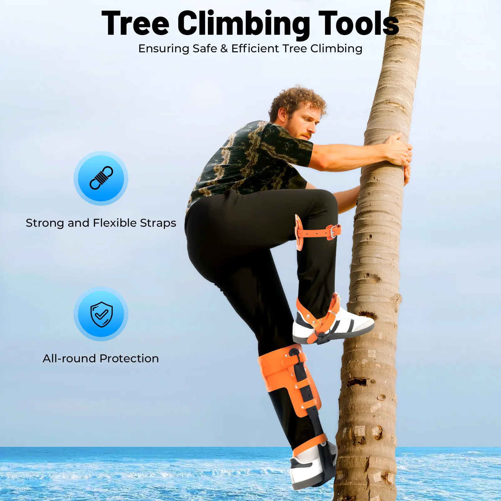 Adjustable Steel Tree Climbing Spike Set, 220lbs Capacity, Cowhide Straps, Included Gloves, for Outdoor Pole Climbing