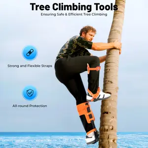 Tree Climbing Spike Set 220lbs Capacity Adjustable Steel Climber Gaffs with Cowhide Straps Gloves for Pole Tree Climbing
