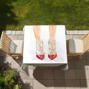 360 stand Red Studded High-Heels Motif Water Resistant Tablecloth, 58x58 in Large Size, Romantic Household Kitchen Linen Accessory for Home Decoration, Room Decorations