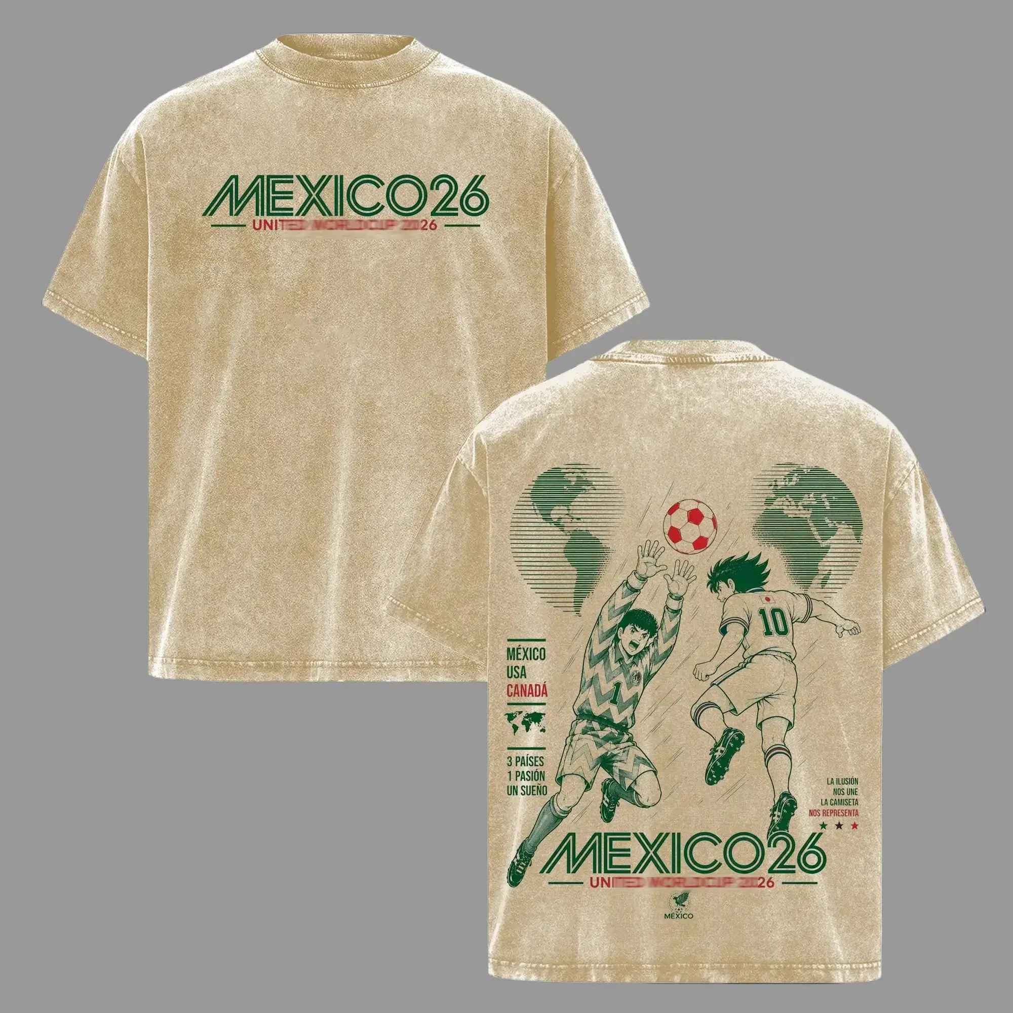 Mexico World Football Tour 2026 Vintage Washed Anime Soccer T Shirt, Retro Futbol Graphic Tee, Oversized Heavyweight Cotton Streetwear, Mexico Football Fan Shirt, Sports Aesthetic Gift Merch Apparel LA-T3502