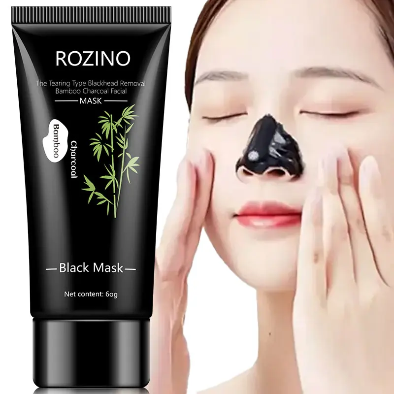 ROZINO 2-Pack 60g Bamboo Charcoal Peel Off Glow Up Face Masks, Unisex Gentle Detox Blackhead Removal, Oil Suction for Deep Pore Cleansing & Pore-Shrink Glow, Strawberry Nose Fix Facial Treatment for All Skin Types