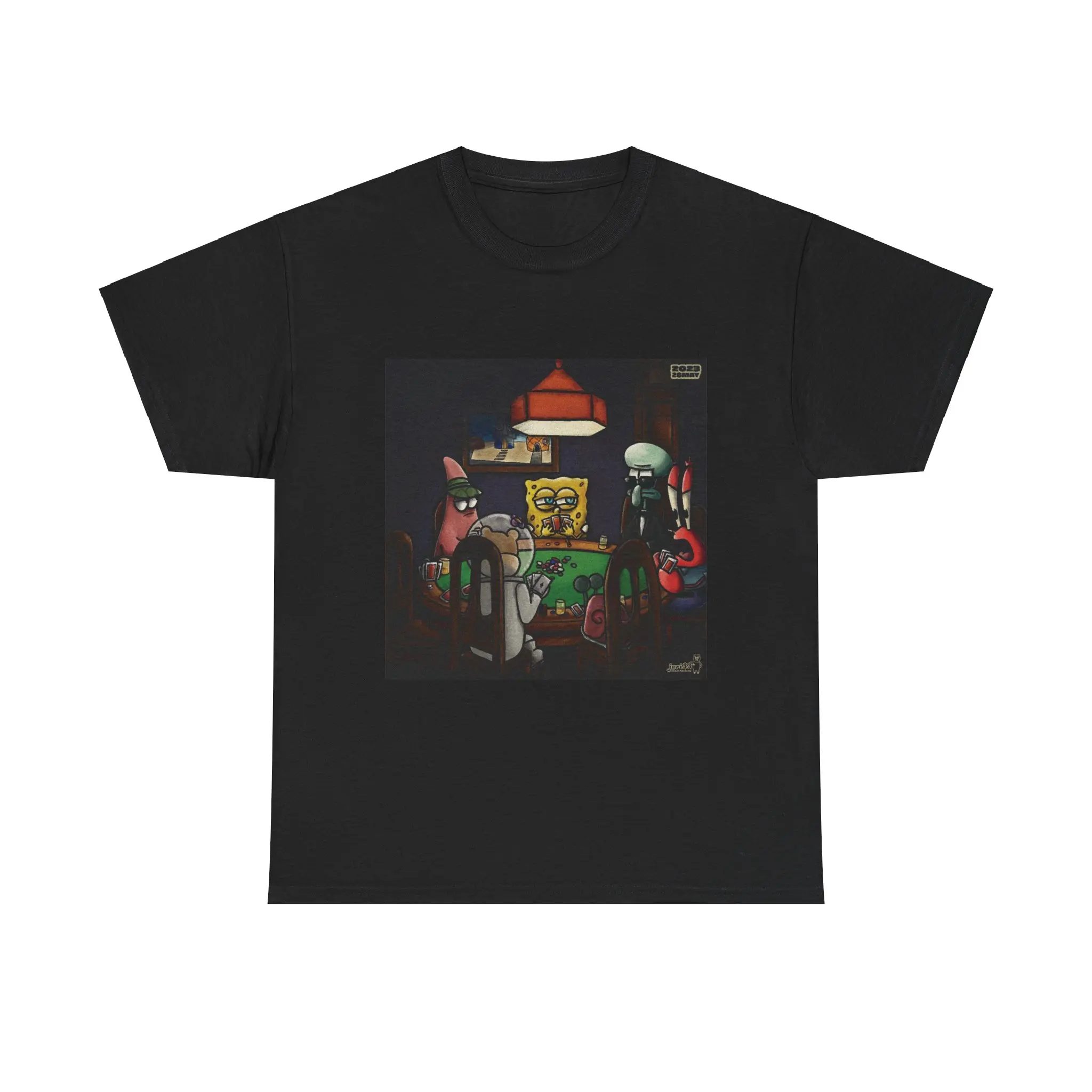 Spongebob Poker Funny Tee, Men Women Cotton T-Shirt, Cartoon Gamers Top, Bikini Bottom Gift Shirt, Nickelodeon Fan Apparel, Casual Graphic