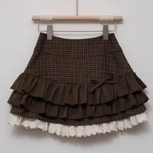 French Elegant A-Line Skirts Women Spring New Lace American Vintage Plaid Skirts Office Lady Korean Fashion Clothing Subculture(Sheets)