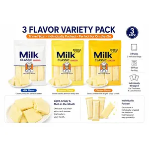 Milk Classic Rice Snack Variety Pack, Korean Crispy Rice Snack, Light & Melt-in-The-Mouth Texture, Individually Wrapped Travel Size Snacks, Banana Cheese Milk Flavors, 3 Pack, 1.97 oz Each