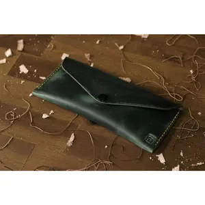 Leather Money Envelope - Evergreen