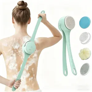 Electric Shower Brush, Silicone Bath Brush, Waterproof Dual Handle 360° Rotating Full Body Clean, Detachable with 4 Brush Heads, Rechargeable Bathing Brush