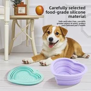 Cute Heart-Shaped Foldable Dog Bowl - Portable Silicone Travel Water & Food Dish for Cats & Dogs, Leak-Proof Collapsible Feeder for Hiking, Walking & Outdoor Adventures