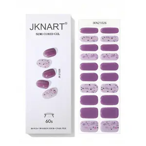 Semi Cured Gel Nail Strips, 20pcs/box Flower Pattern Nail Art Stickers with Nail File & Stick, DIY Nail Art Decoration for Women & Girls