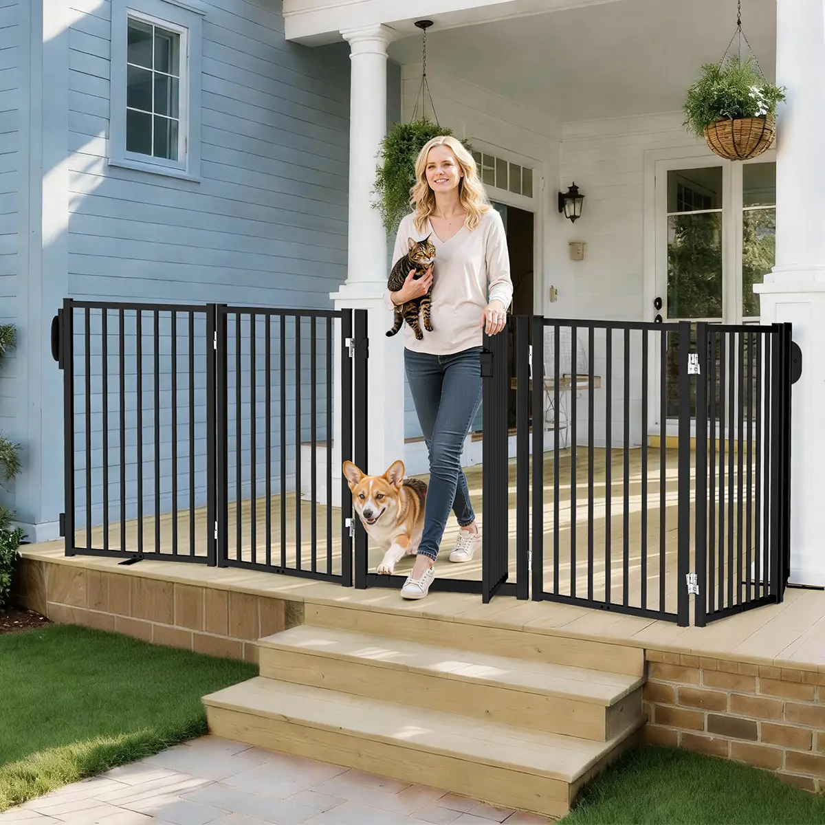 PAWGIANT 120" Free Standing Dog Gate with Door, Foldable Dog Fence for Indoor & Outdoor, 32''Height Dog Gate for Stairs, Hallways, Doorways, Deck, Yard, Pet Gate, 6 Metal Panels, Black, dealsforyou, summerwins, restock, dealsforyoudays, DFYD