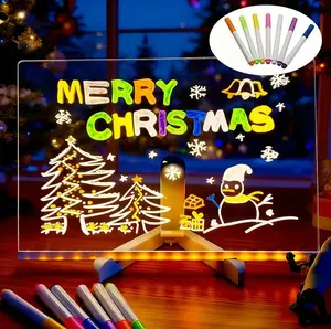 【Luminous Panel】LED Luminous Drawing Board Toys Night Light Message Note Board Acrylic Draw Board with Colorful Pens Erasable Writing for Kids Christmas or birthday gifts