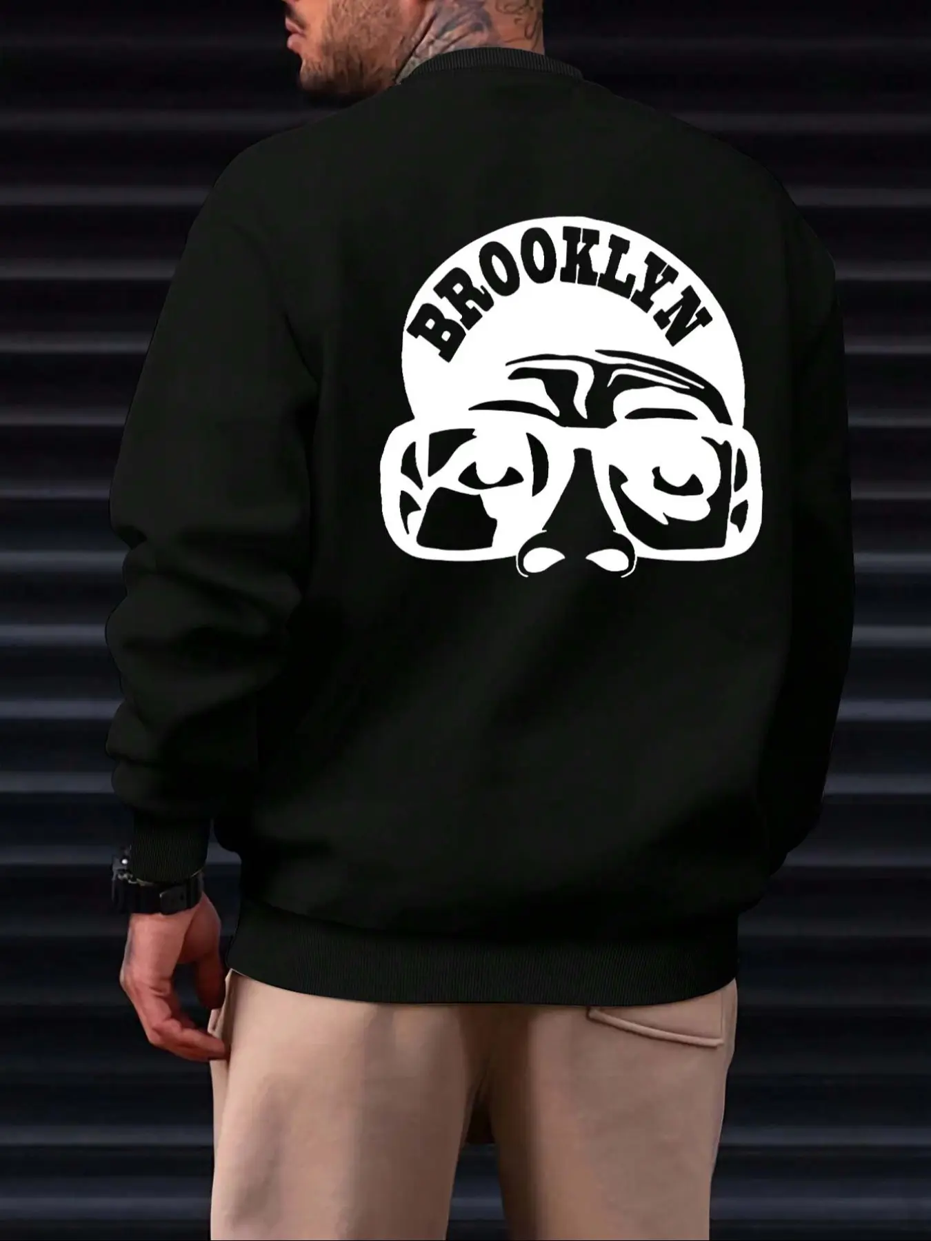 Men's Graphic Print Fleece Knitted Sweatshirt, Long Sleeve Knitwear, Classic Casual Fall & Winter Wear, Thick Kint Fabric, Round Neck, Fitted Style, Perfect for Daily Use