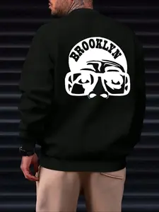 Men's Graphic Print Fleece Sweatshirt, Casual Fall & Winter Wear, Thick Kint Fabric, Round Neck, Fitted Style, Perfect for Daily Use