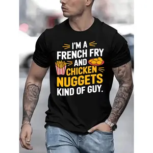 I am a french Fry and chicken nuggets kind of guy Graphic Print T-Shirt For Men Casual Short Sleeve Tee 1 Pcs 100% Heavy Cotton - Comfortable Crew Neck, Soft Adorable Tees Tops