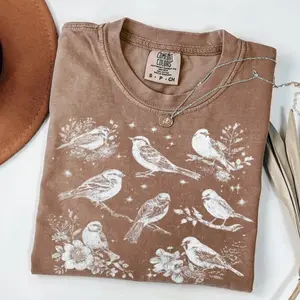Comfort Colors Vintage 90s Birds T-Shirt, Retro Y2k Nature TShirt, Heron Tee, Forest Wildflower Tshirt, Unisex Adult Tee, Floral Bird Gift